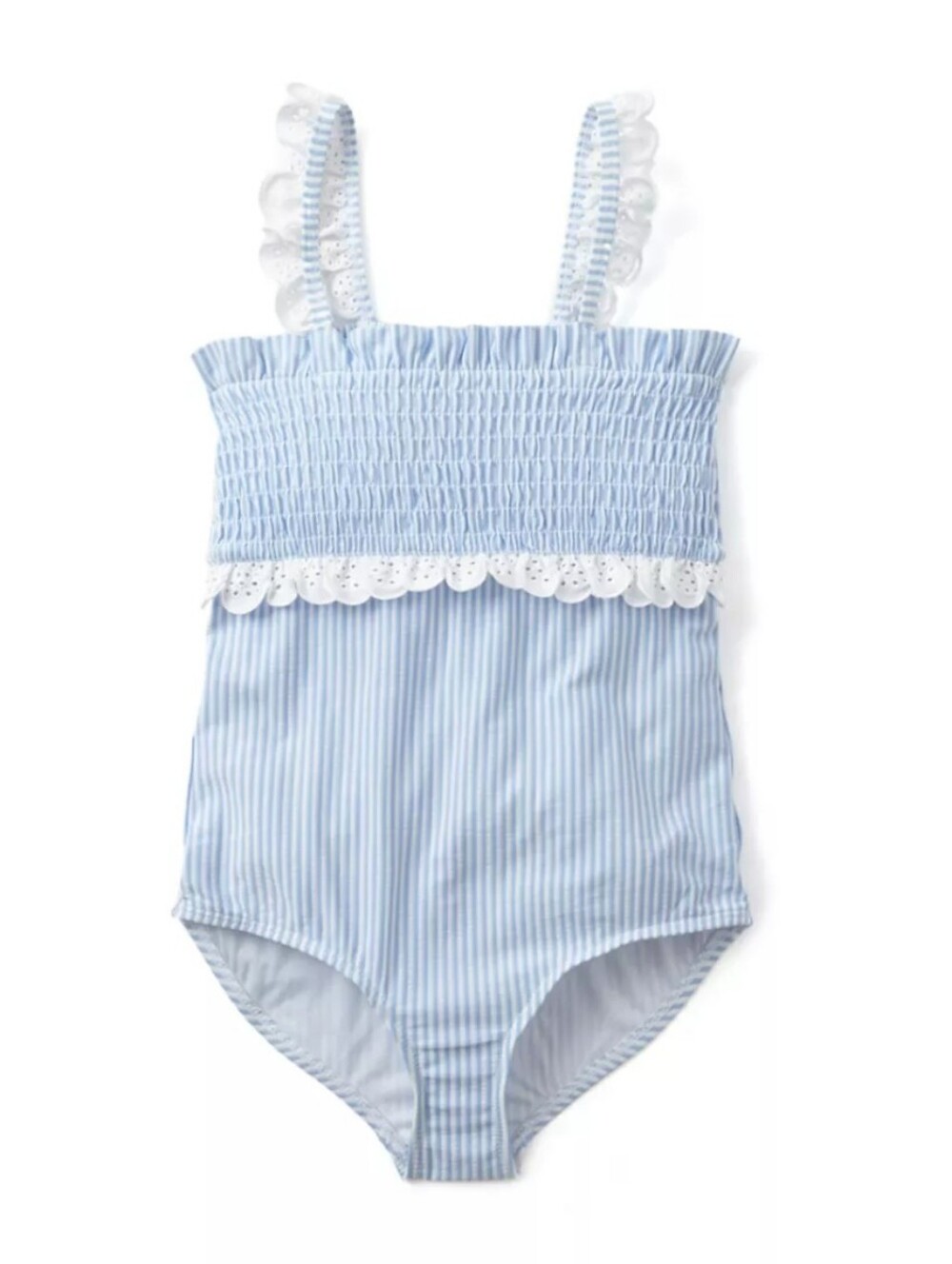 Crown & Ivy Kids Light Blue & White Striped One Piece Swimsuit Eyelet Ruffles